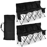 Kigley 2 Pieces Portable 4 Seat Foldable Team Sports Sideline Bench with Back and Carry Bag for Football Camp Travel Events Outdoor Seating with Storage Bag