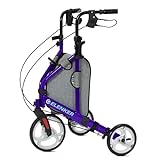 ELENKER 3 Wheel Walkers for Seniors, 3 Wheeled Rollator with 10” Wheels, Narrow Walkers for Small Spaces, Compact Folding, Ideal for Traveling, Purple