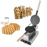 Egg Cake Machine, Stainless Steel Electric Egg Cake Oven Puff Bread Maker Non-stick Waffle Bake Machine with Solid Wood Handle Small Electric Bubble Egg Cake Oven Breakfast Waffle Maker