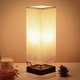 Bedside Table Lamp - Small Bedroom Lamps for Nightstand, 3-Color Options Solid Wood Lamp with Fabric Shade, Minimalist Desk Reading Lamps for Kids Room Living Room Office Dorm (LED Bulb Included)