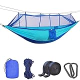 Camping Hammock with Mosquito Net Uplayteck Portable Double/Single Travel Hammock Insect Netting 210D Nylon Hammock Swing for Backyard Garden Camping Backpacking Survival Travel (Blue)