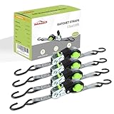 Autofonder Self-Storing NeatStrap Ratchet Strap 4 Pack Motorcycle, Kayak Ratcheting Straps 1 in x 15 ft Tie-Downs for Hauling and Storing Cargo Securely in Pickup Bed, Moving Truck, Trailer