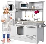 Play Kitchen - Wooden Kitchen Playset for Toddlers and Big Kids - Mini Pretend Toy Kitchen for Boys and Girls with Cooking Stove, Oven, Pots, Pans, Phone, Microwave, Fridge, Sink, Utensils - Ages 3-8