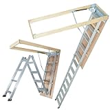 VEVOR Attic Ladder Foldable, 350-pound Capacity, 22.5' x 63', Multi-Purpose Aluminium Extension, Lightweight and Portable, Fits 9.5'-12' Ceiling Heights, Convenient Access to Your Attic Standard