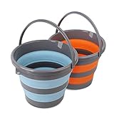 2 Pack Collapsible Plastic Bucket with 2.6 Gallon (10L) Each, Foldable Round Tub for House Cleaning, Space Saving Outdoor Waterpot for Garden or Camping, Portable Fishing Water Pail (Blue & Orange)