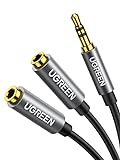UGREEN Headphone Splitter 3.5mm Audio Stereo Y Splitter Aux Extension Cable Male to Female Dual Headphone Jack Adapter for Earphone Headset Splitter Compatible with iPhone Samsung iPad Tablet Laptop, Black