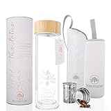 Sacred Lotus Love Double-Walled Glass Tea Tumbler with Infuser and Strainer - Perfect for Loose Leaf Tea, Cold or Hot Water Bottle, Fruit Drinks - Comes with Travel Sleeve and Cozy