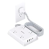 Surge Protector Power Strip, Addtam 5 ft Flat Plug Extension Cord with 4 USB Wall Charger(2 USB C Port), 4 Widely Outlets Desk Charging Station, Home Office and College Dorm Room Essentials