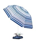 OutdoorMaster Beach Umbrella with Sand Bag and Cup Holder - 6.5ft Beach Umbrella with Sand Anchor, UPF 50+ PU Coating with Carry Bag for Patio and Outdoor - New Blue/White Striped with Cup Holder