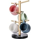 Wisuce Bamboo Mug Holder Tree, Thicker Base Coffee Cup Holder Stand for Counter, Mug Rack with 6 Hooks