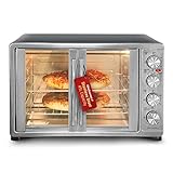 Elite Gourmet ETO-4510M French Door 47.5Qt, 18-Slice Convection Oven 4-Control Knobs, Bake Broil Toast Rotisserie Keep Warm, Includes 2 x 14' Pizza Racks, Stainless Steel