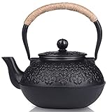 Sotya Cast Iron Teapot, 40oz/1200ml Japanese Tetsubin Tea Pot with Infuser for Loose Leaf and Tea Bags, Tea Kettle Coated with Enameled Interior for Stove Top, Black