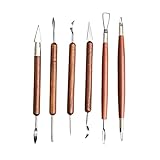 S & E TEACHER'S EDITION 6 Pcs Pottery & Clay Sculpting Tools, Double-Sided, Smooth Wooden Handles.