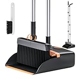 Fuones Broom and Dustpan Set, Cleaning Supplies Broom and Dustpan Set for Home, 48' Long Stainless Steel Handle Brooms with Upright Dustpan Combo Set for Home Office Kitchen Lobby Floor Cleaning