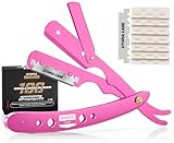 Utopia Care Professional Barber Straight Edge Razor Safety with 100-Pack Blades - 100 Percent Stainless Steel (Pink)