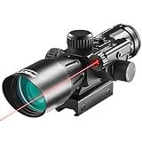PINTY Rifle Scope with Red Laser, 2.5-10x40 Tactical Rifle Scope Laser Combo with Upgraded Button Control, Red Laser Airsoft Hunting Scope Combo with 7 Illumination Levels & Multicoated Green Lens