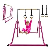Peakpath Gymnastics kip Bar with Ring Set,Height Adjustable 3' to 5' and Foldable Gymnastic Equipment for Kids Junior Ages 3-15, Ideal for Indoor and Home Training