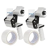 JARLINK Packing Tape Dispenser Gun (2 Pack) with 2 Rolls Tape, 2 inches Lightweight Industrial Side Loading Tape Dispenser for Shipping Packaging Moving Sealing (Grey & Black)
