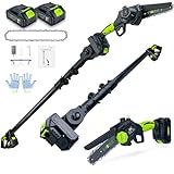 V-MODEST 2-in-1 Cordless Pole Saw, 6 Inch Brushless Pole Chainsaws Mini Handheld Chainsaw with 2× 21V Batteries, 6.5lb Lightweight, Auto Oiling, 15 FT MAX Extension Pole for Tree Trimming Branches