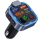 [2022 Version] LENCENT FM Transmitter in-Car Adapter, Wireless Bluetooth 5.0 Radio Car Kit,Type-C PD 20W+ QC3.0 Fast USB Charger,Hands Free Calling, Mp3 Player Receiver Hi Fi Bass Support U Disk