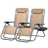 Nazhura Set of 2 Relaxing Recliners Patio Chairs Adjustable Steel Mesh Zero Gravity Lounge Chair Recliners with Pillow and Cup Holder (Khaki)