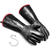 JENPOS BBQ Gloves - 1472°F Thicken Heat Resistant Gloves w/S-Hook 14 in Kitchen Oven Mitts Waterproof Grill Gloves Oil Resistant Grilling Gloves Cooking Gloves for Turkey Fryer/Baking/Oven/Smoker