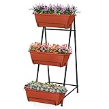 Vertical Raised Garden Bed Outdoor 3 Tiered Garden Planters Standing Elevated Planter Box with Drainage Holes for Plants Herbs Flowers Vegetables Brick Red
