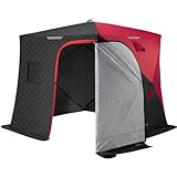 Piscifun Insulated Ice Fishing Shelter with Two-Doors, 3-4 Person Pop-Up Ice Fishing Tent with Carry Bag & Detachable Windows, Frost Resistance Fishing Shanty Low-Temp -31℉ for Ice Fishing, Black&Red