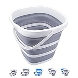 Craftend Collapsible Bucket 10L 2.6 Gallon Cleaning Bucket Mop Bucket Folding Foldable Portable Small Plastic Water Supplies for Outdoor Garden Camping Fishing Car Wash Space Saving Grey Square