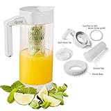 Premium Glass Water Pitcher with Fruit Infuser | BPA Free Borosilcate Glass Infuser Pitcher with Lid | Enjoy Infusing Hot + Cold Tea, Coffee, Water, Juice, Vodka, Tequila - White 44 oz - Cestari.