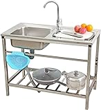 30x16x30 Inch Utility Sink Single Bowl Stainless Steel Kitchen Sink with Left Drain Plate for Laundry Backyard Garage Camping Portable Vanity Sink