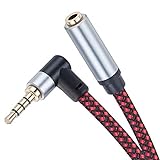 Audio Mic Extension Cable 3Ft,90 Degree TRRS 3.5mm Aux Headphone Extender 4-Pole Jack Plug Extension Lead Stereo Male to Female Braided Cord for Headset,Laptop,Phone,Switch Lite,Car,PS4 and More (3Ft)