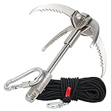 Grappling Hook - Grapple Claw - Multifunctional Heavy Duty Stainless Steel with 4 Enhanced Grip Claws for Hiking & Camping, Large Throwable Grapple Claw