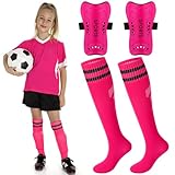 Syhood Soccer Shin Guards and Socks for Toddler Kids Youth, Lightweight Soccer Shin Pads Protective Soccer Gear for 3-5, 5-10, 10-15 Years Old Children Teen Boys Girls Soccer Game (Pink, L Size)