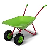 TMZ Dual-Wheel Kids Wheelbarrow Outdoor Toy Barrow Children Metal Wheelbarrow with Comfortable Handles for Garden -Red/Green