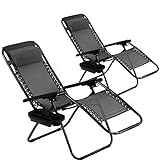 Vnewone Zero Gravity Chair Set of 2 Patio Folding Anti Reclining Lounge Deck Foldable Yard with Pillow and Cup Holder, Black