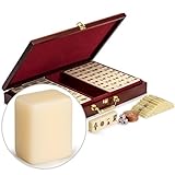 Yellow Mountain Imports Chinese Mahjong Game Set, The Classic - with 148 Medium Size Tiles, Vintage Rosewood Veneer Case, Wooden Spinner, Dice, and Betting Sticks (for Chinese Style Game Play)