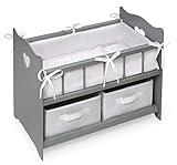 Badger Basket Toy Doll Bed with Storage Baskets and Personalization Kit for 20 inch Dolls - Gray