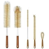 ALINK 5-Pack Bottle Brush Cleaner - Long Bamboo Handle Water Bottle Straw Cleaning Brush for Washing Narrow Neck Beer Wine Decanter, Sports Bottle, Thermos, Flask