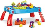 MEGA Bloks Fisher Price Toddler Building Blocks, Build N Learn Activity Table with 30 Pieces, Toy Car and Storage, Blue, Portable Gift Ideas for Kids
