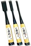 KAKURI Japanese Wood Chisel Set 3 Piece for Woodworking, Made in JAPAN, Professional Japanese Oire Nomi for Carve, Mortise, Dovetail, Razor Japanese Carbon Steel, White Oak Wood Handle