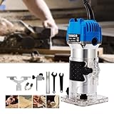 Wood Routers, Electric Wood Trimmer Router Tool, Compact Wood Router Tool Hand Trimmer, Cutting Palmming Tool, 30000 RPM 1/4' Collets 800W 110V，Blue and Silver