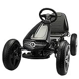 TOBBI Pedal Go Kart for Kids, 4-Wheel Pedal Powered Racer Cars w/2-Position Adjustable Seat, Manual Brake,Anti-Slip Wheels, Music and Horn,Ride On Pedal Car for Boys, Girls(Black)