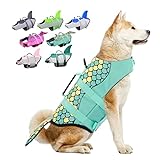 Dog Life Jackets, Ripstop Pet Floatation Life Vest for Small, Middle, Large Size Dogs, Dog Lifesaver Preserver Swimsuit for Water Safety at The Pool, Beach, Boating (Medium, Green Mermaid)