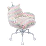 HEAH-YO Cute Kids Desk Chair with Wheels Unicorn Children Swivel Task Chair with Armrest Comfy Fuzzy Study Chair for Children, Girls, Rainbow Colour