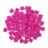 (100Pcs/Set, Rose Red) Mix Wooden Letters Tiles - Colourful Varnished Scrambled Alphabet Scrabbles Pieces | Replacement for Board Phonics, Spelling Games, Wall Decor, Classroom, Name Family Crafting