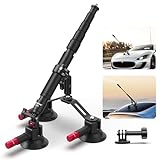 Neewer Triple Suction Cup Car Mount Kit with 2in1 Extension Pole/Selfie Stick, Quick Release Outside Windshield Magic Arm Camera Mount with Action Camera Adapter Compatible with Insta360, CA065
