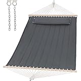 SUNCREAT Portable Tree Hammock with Hardwood Spreader Bar, Extra Large Soft Pillow, Heavy Duty 2 Person Hammock for Indoor, Outdoor, Gray