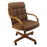 Caster Chair Company Casual Rolling Caster Dining Chair with Swivel Tilt in Honey Oak Wood with Caramel Fabric Seat and Back (Set of 2)