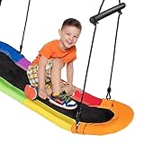 DORTALA Surfing Tree Swing,Platform Swing with Soft Handles and Adjustable Height, Saucer Tree Swing with Stable Metal Frame and Spacious Swingboard, Colorful